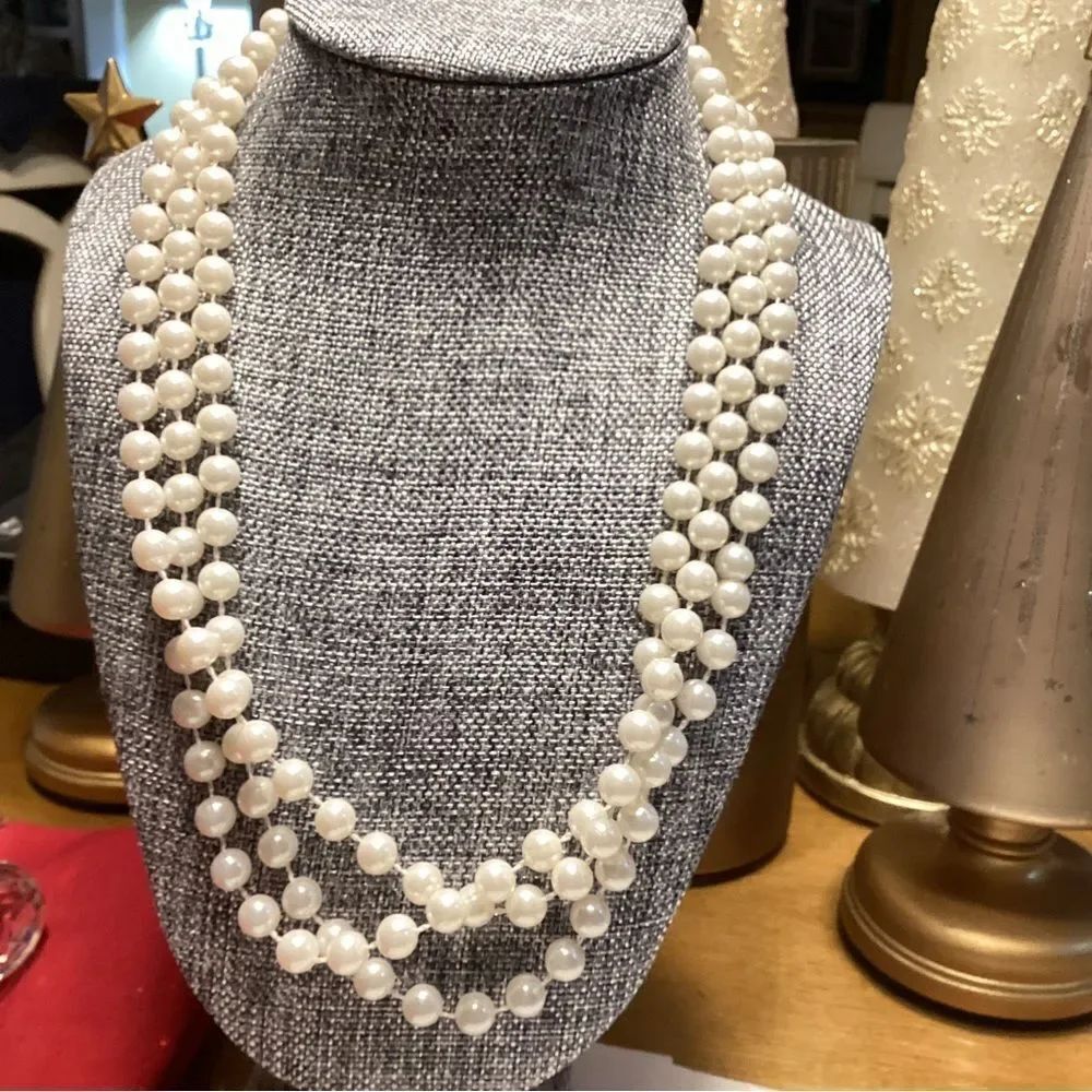 Extra Long Strand off White Faux Pearls Necklace